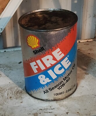 Vintage Motor Oil 1 QT Can SHELL Clamshell Logo FIRE & ICE 10w-40 - Sealed