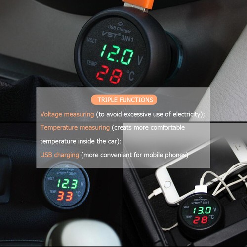 USB Anschluss 12-24V Multifunktion 3 1 Ladegerät Voltmeter LKW PKW - Bild 2 von 9
