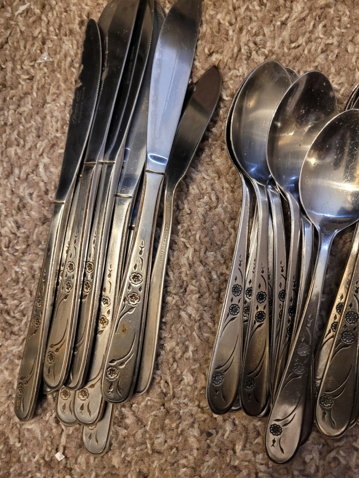 Vtg. Rogers Floral Stainless China Silverware 45 pieces. eBay