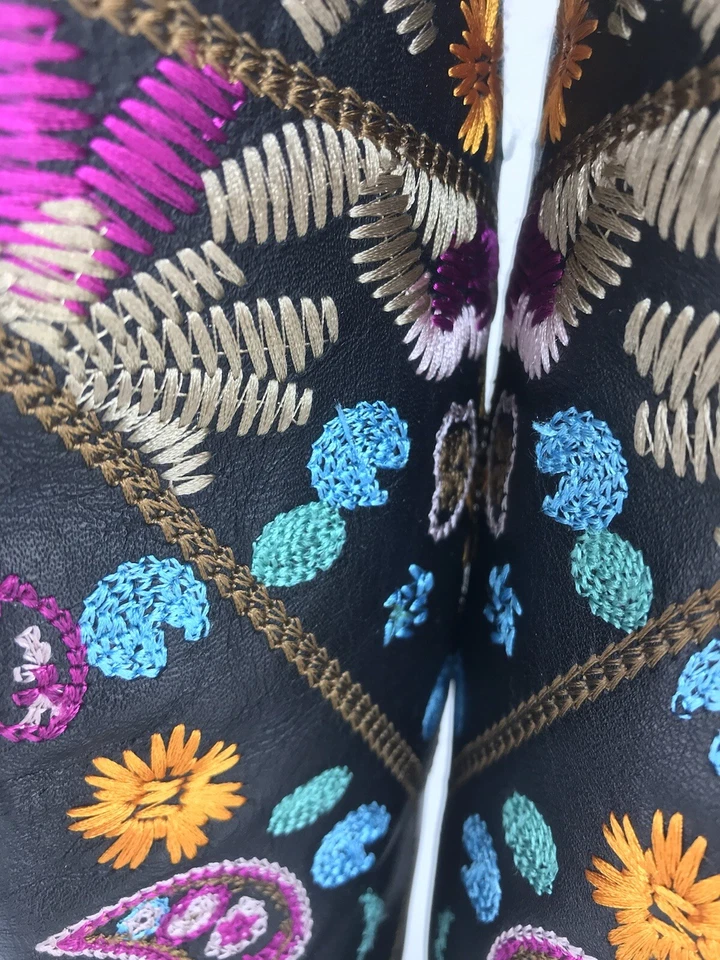 双唇靴女式 6.5 码 Chessa 黑色刺绣西式皮革 — 第 4/4 张图片