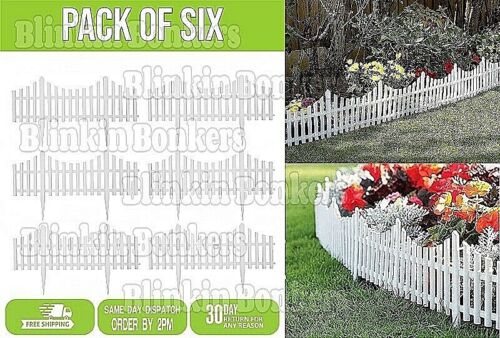 6 WHITE PLASTIC PICKET FENCING SET WOODEN EFFECT LAWN BORDER EDGE GARDEN EDGING - Picture 2 of 6