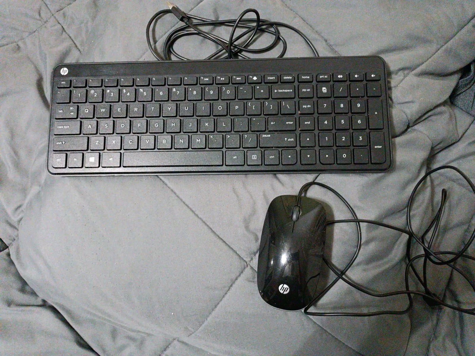 HP Wired USB Keyboard Slim 801526-001 SK-2028 Black - Excellent TESTED! W/ Mouse