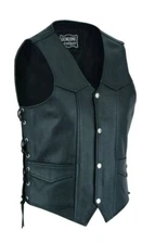 True Grit Black Armored Motorcycle Vest Men's 10 Pocket Style Front 4 Button
