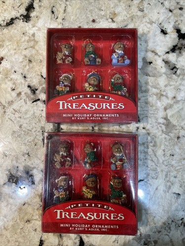 Kurt Adler Petite Treasures Miniatura Brillante Oso de Peluche Adornos 12 Total NUEVO