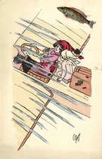 PC ARTIST SIGNED, PLUM, GLAMOUR LADY, AVIATION, FISH, Vintage Postcard (b50500)