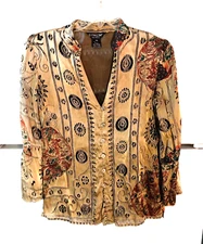 WOMEN'S CITRON FLORAL 3/4 SLEEVE RAYON SILK BLEND BURNOUT BLOUSE SIZE XS X-SMALL