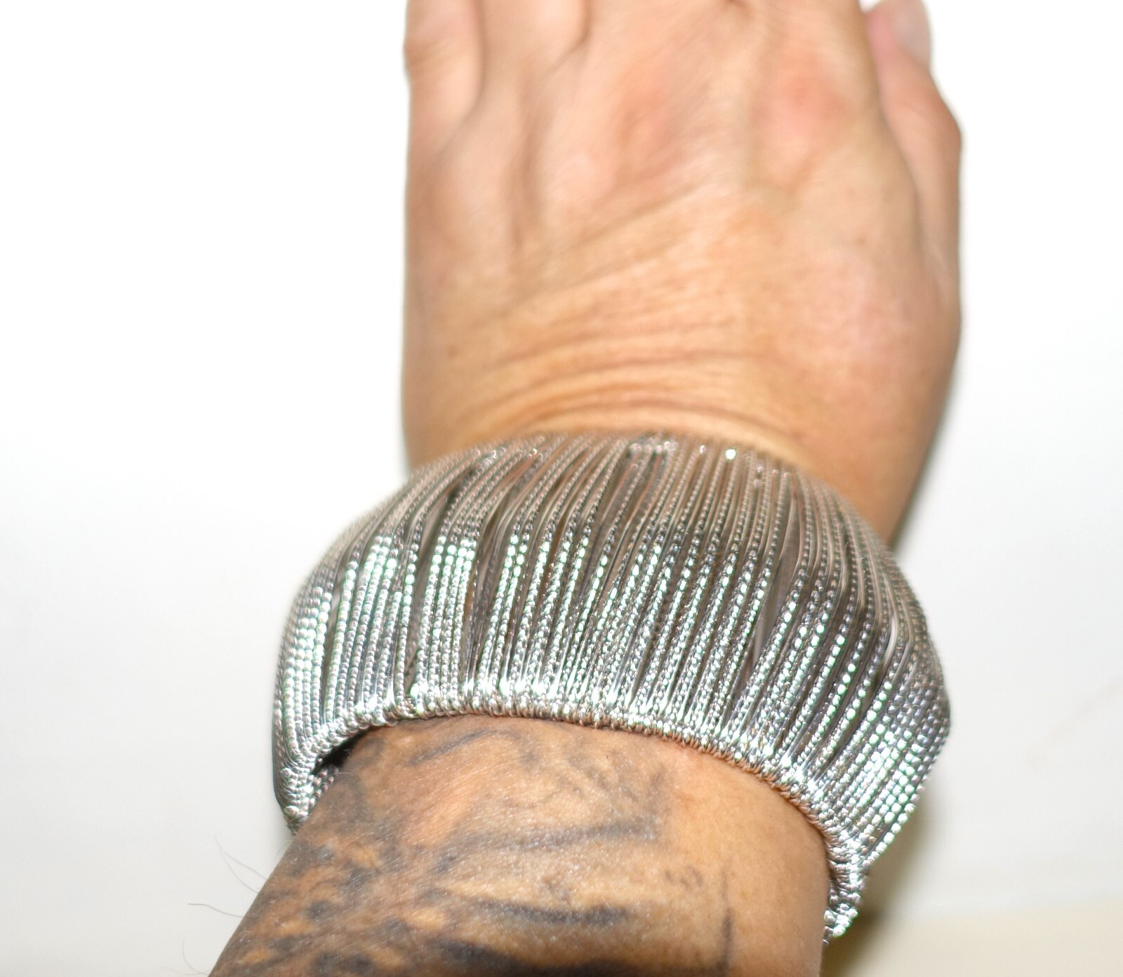 Silver tone Multiple String Cuff Bracelet - image 8