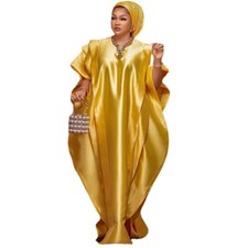 Plus Size Maxi Golden Women African Print Layer Sleeve Loose Oversize Dress