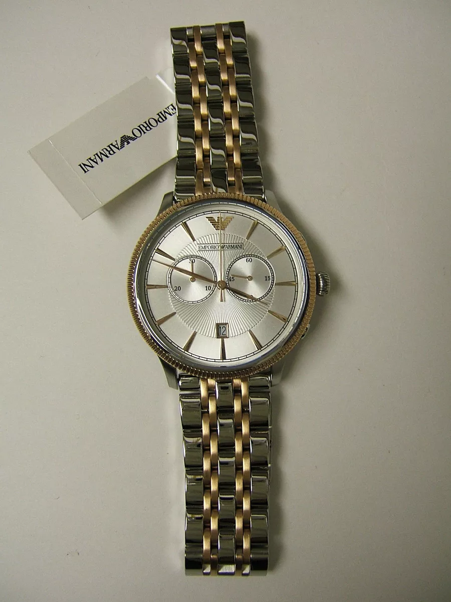 M EMPORIO ARMANI ROSE GOLD SILVER CHRONOGRAPH WATCH AR1826 NEW