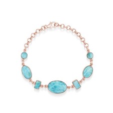 Natural Oval Larimar Gemstone Sterling Silver Bracelet Rose Gold Plated Jewelry