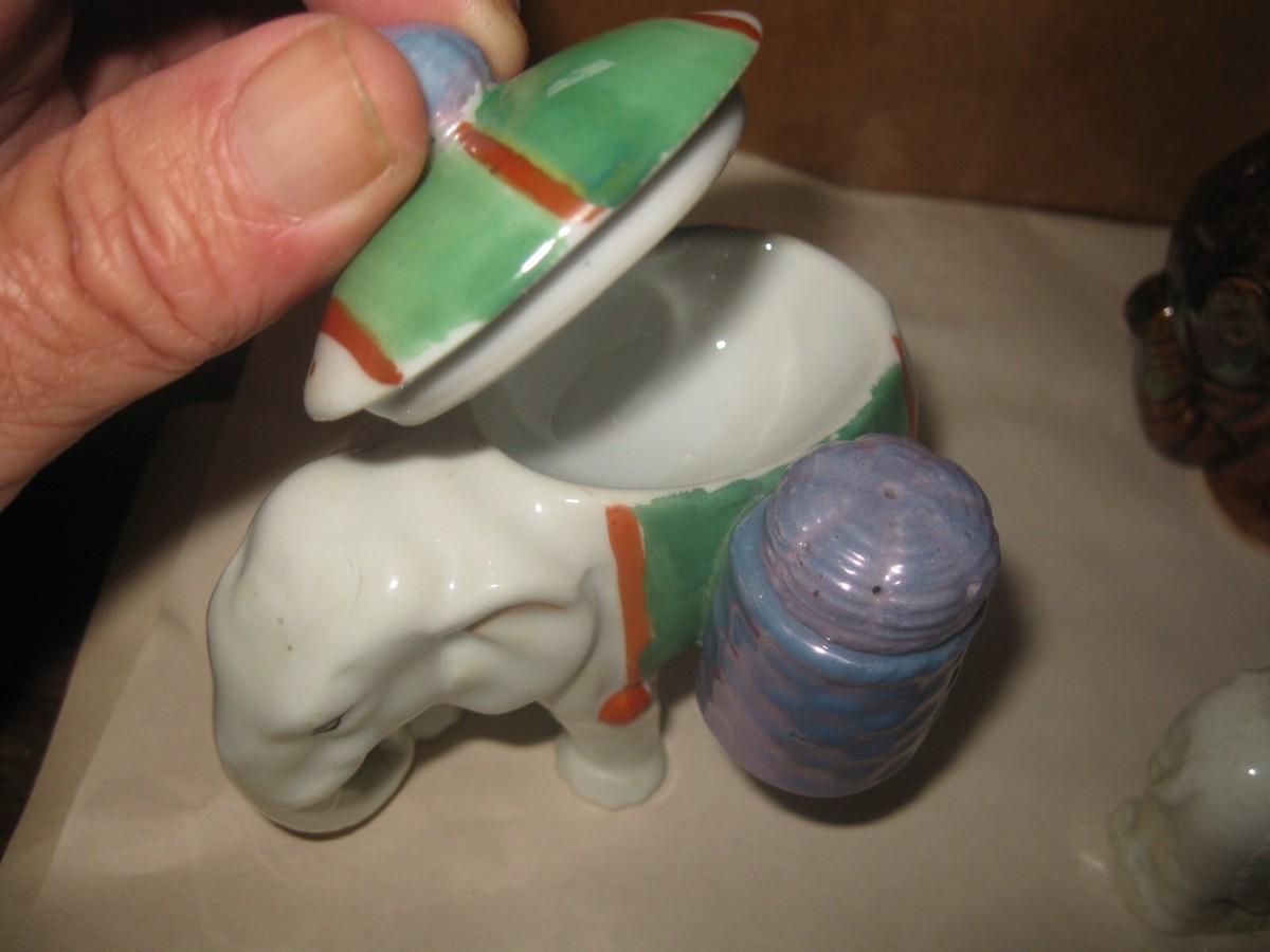 4 Vtg ELEPHANT Kitchen Tableware Ceramic Figures Japan Salt