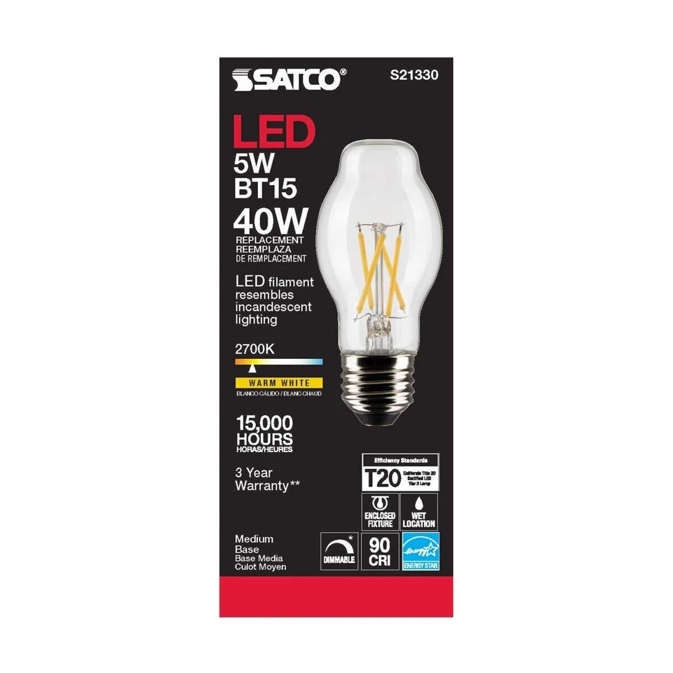 SATCO S21330 - 5 Watt BT15 LED Light Bulb - 2700K - 120 Volts (6 Pack) - Image 4 of 4