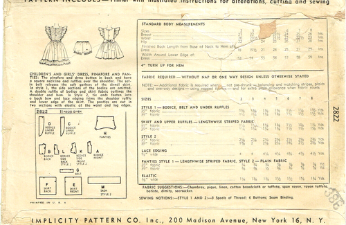 1940s Vintage Simplicity Sewing Pattern 2822 Girls Frilly Party Dress Frock - Picture 3 of 4