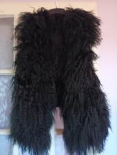 Real Mongolian Lamb Gilet Black  With Knit BackSize 12