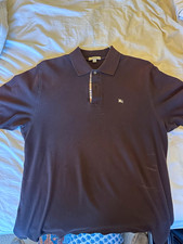 Burberry Men's Brown Polo Shirt L Short Sleeve Collared Button Knit Logo