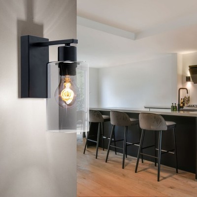 Wandleuchte Wandlampe Wohnzimmerleuchte Flurlampe Rauchglas schwarz Retro LED