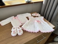 Baby Dress Jacket Mary Jane Shoes Headband Hand Crochet Newborn Romany Reborn