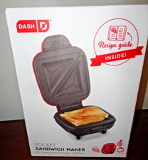 DASH RED POCKET SQUARE NONSTICK 4.5" COOKING SURFACE SANDWITCH MAKER