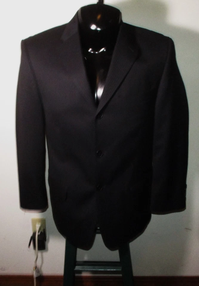Traje PORTFOLIO Perry Ellis Negro 100% Lana 2 Piezas Para Hombre Talla 38 Corto, 32X30 Nuevo Sin Etiquetas Foto 2 de 4