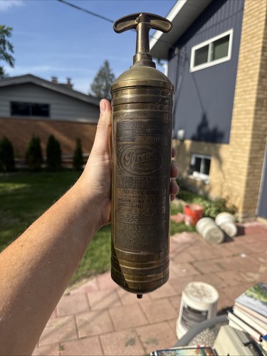 VTG 1qt Pyrene Manufacturing Co. Brass Fire Extinguisher, Heavy Vehicle, Empty