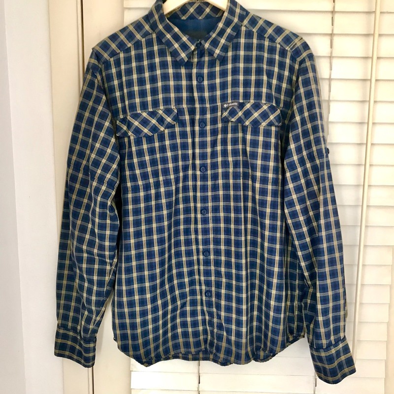 Columbia Omni-Shade Shirt Men’s M Plaid Long Sleeve Outdoor Hiking Fishing Nylon