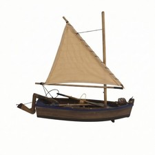 Model Sailboat with Cloth Sails Nautical Wooden Sailboat Ocean-Themed for Desk