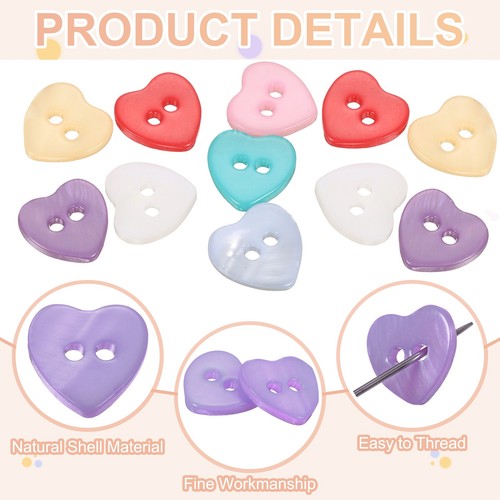 20Pcs 2 Hole 11.5mm Heart Shape Natural Shell Button for Shirt Coats, Purple - Picture 3 of 6