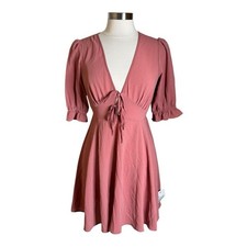 Asos Design Tie Front Mini Tea Dress V-Neck Tie Front Women's 2 New Feminine