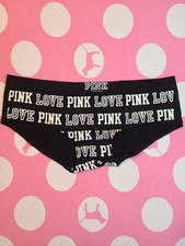 NWT VTG VS PINK YOGA Seamless Stretch Hipster Panty Size Sm Black White Logo