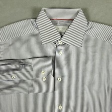 ETON Slim Shirt Mens Sz 39/15.5 Striped L/S Button Down Dress White Blue Cotton
