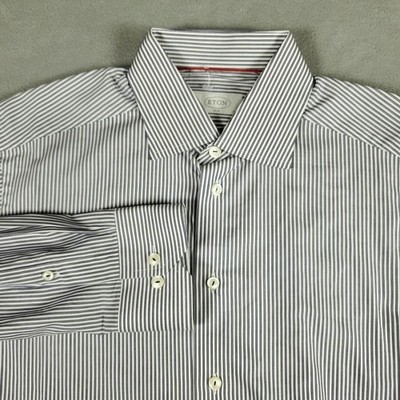ETON Slim Shirt Mens Sz 39/15.5 Striped L/S Button Down Dress White Blue Cotton