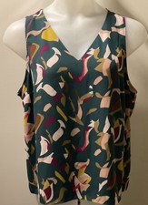 Women’s Sleeveless V-Neck Blouse Nine West XL Dressy Career Green Abstract