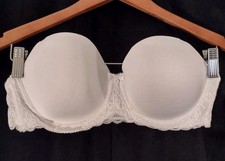 Strapless White Underwire Bra Smooth Cup Stretch Lace Sz 36B
