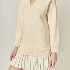 English Factory Cream V-Neck Sweater Dress M ...