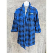 Plush Bath Robe Womens Medium 10/12 Cozy Soft Blue Plaid Fleece Cabincore Casual