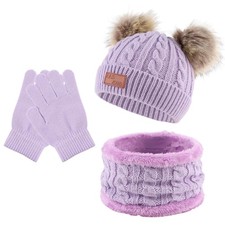 Peecabe Baby Beanie Fall Winter Toddler Knit Hat Scarf Glove Set 1-4T, Purple