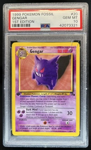 1999 Pokemon Fossil 1st Edition Gengar #20/62 PSA 10 GEM MINT