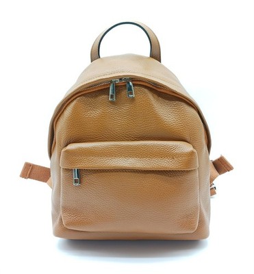 Cognac Brown Italian Genuine Pebble Leather Backpack   Made In Italy