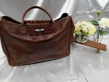 LONGCHAMP Croc-Embossed Leather Tote Bag Handbag Black Small 6.7in x 7.1in x 4.7