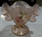 Fenton Pink Sunset Stretch Bowl compote features dolphins handles signed