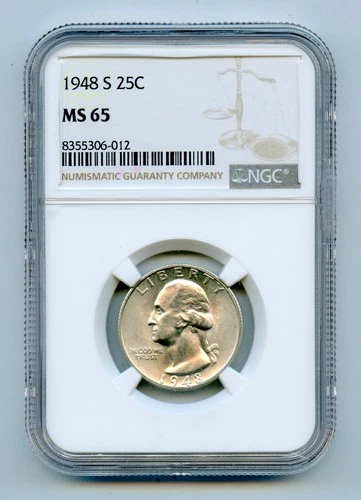 1948-S Washington Silver Quarter 25c NGC MS65