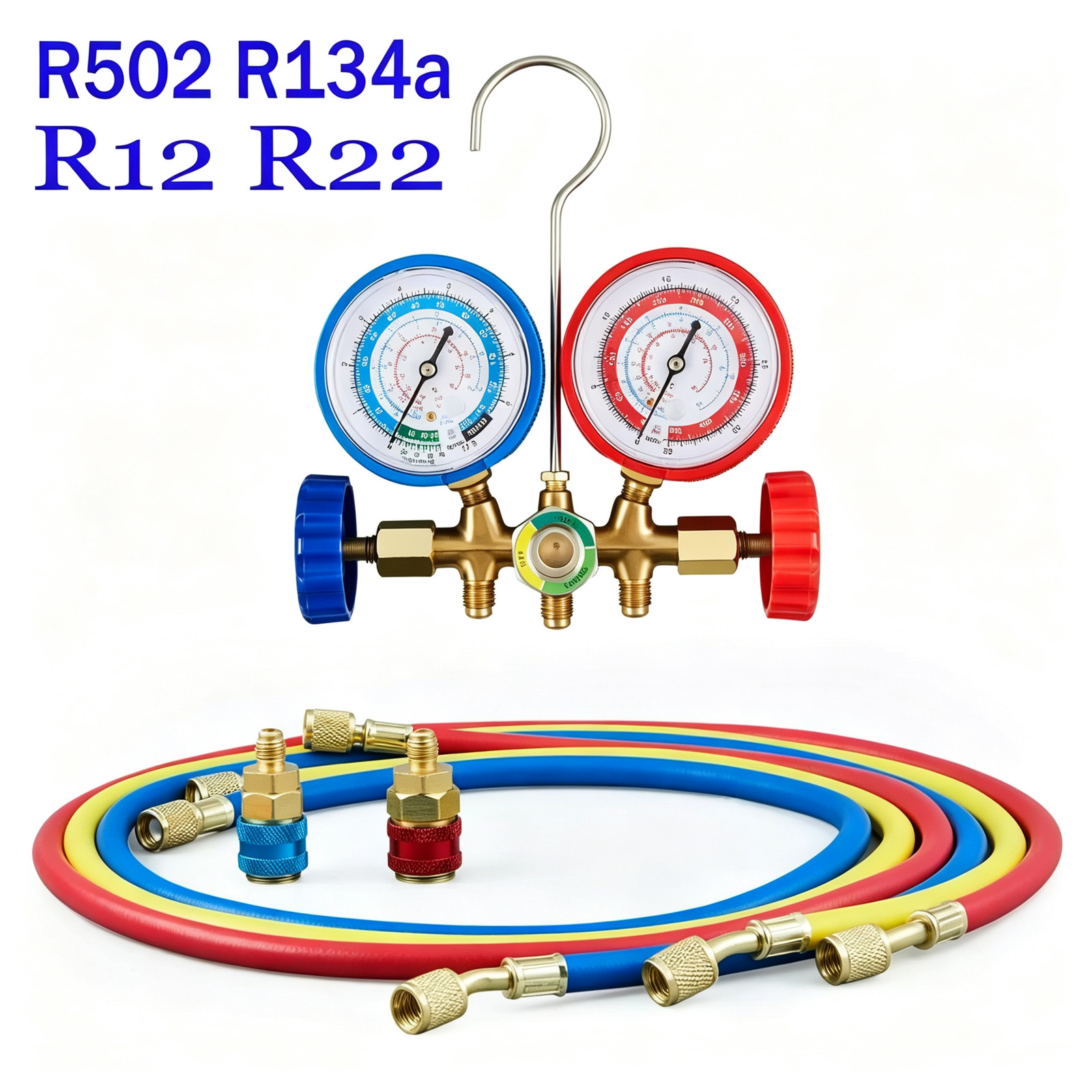 For R502 R134a R12 R22 AC Manifold Gauge Set A/C Refrigeration 3 Way Hose