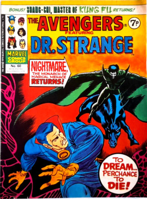 The Avengers UK Comic No # 60 November 9th 1974 MARVEL Dr Strange, Shang Chi
