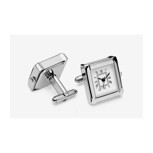 Mens Ladies Real Working Silver Square Clock Watch Cufflinks - Picture 2 of 4