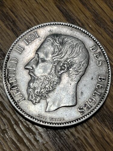 1870 BELGIUM, 5 Francs, SILVER, About EXTRA FINE Details. Nice!! - Picture 2 of 6