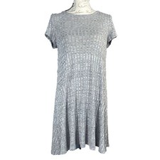 Women Dress Med Gray Lace Up Cutout Ribbed Stretch A-Line Cute Flirty