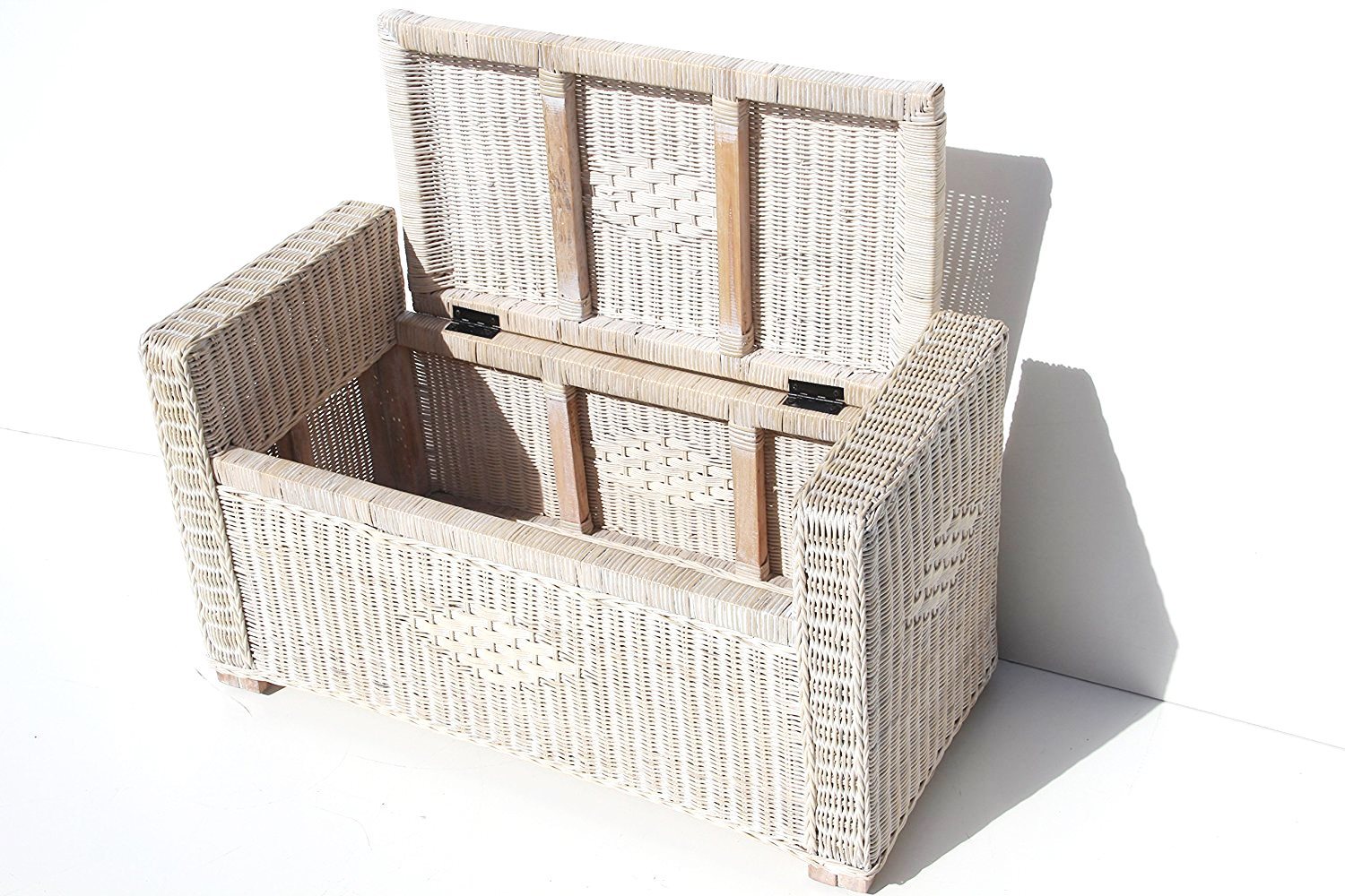 Handmade Rectangular Chest Ottoman Bruno Rattan Wicker w/Cushion 32 ...