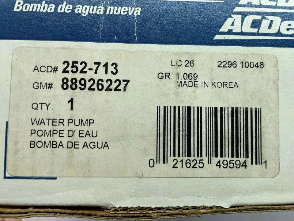 Bomba de agua del motor con junta ACDelco Professional/Gold 252-713 88926227 Foto 3 de 3