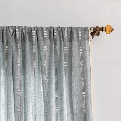 Boho Curtains for Bedroom Embroidery 52''W x 84''L (Pack of 2) Blue Embroidery