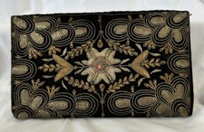 Zardozi Vintage Embroidered Clutch Black Velvet India Tiny Beads Gorgeous